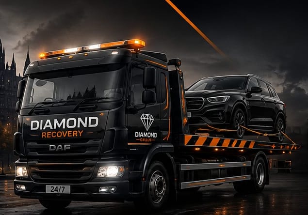 Diamond Recovery truck carrying a vehicle